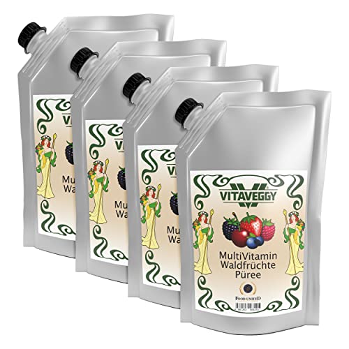 VITAVEGGY Frucht-Püree MultiVitamin Wald-Früchte 1kg mit Himbeere Sauerkirsche Erdbeere Blaubeere Heidelbeere Brombeere für Obstbrei Fruchtmus Babybrei Obstmus Smoothie Sorbet Müsli (1) von FOOD-UNITED