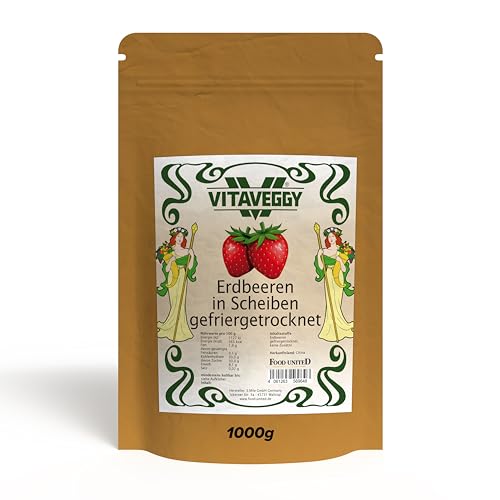 VITAVEGGY GEFRIERGETROCKNETE ERDBEEREN 1000g in Scheiben | getrocknete Erdbeeren von Food-United Trockenfrüchte - Trockenobst | ohne Zusatzstoffe | passend für Müsli Cerealien Joghurt Smoothies von FOOD-UNITED