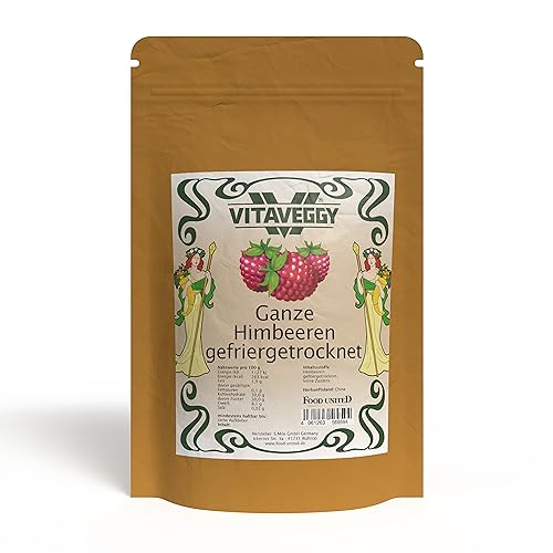 VITAVEGGY GEFRIERGETROCKNETE HIMBEEREN 1000g | Himbeeren gefriergetrocknet von Food-United Trockenobst - Trockenfrüchte | ohne Zusatzstoffe | passend für Dessert Smoothie Joghurt Müsli Cerealien von FOOD-UNITED