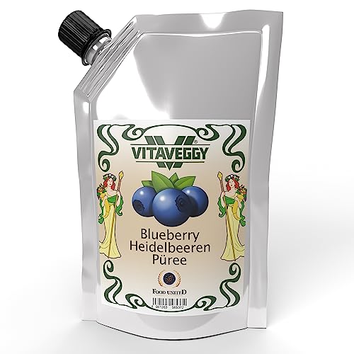 VITAVEGGY HEIDELBEER-FRUCHT-PÜREE 1kg von Food-United blueberry-fruit-puree für Blaubeeren-Smoothie-Saft Heidelbeer-Himbeer-Sorbet-Cocktail-Shake ohne Aroma- Farb- & Konservierungsmittel (1) von FOOD-UNITED