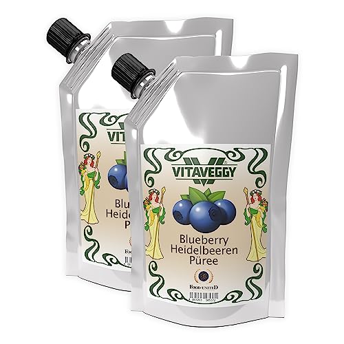 VITAVEGGY HEIDELBEER-FRUCHT-PÜREE 2x1kg von Food-United blueberry-fruit-puree für Blaubeeren-Smoothie-Saft Heidelbeer-Himbeer-Sorbet-Cocktail-Shake ohne Aroma- Farb- & Konservierungsmittel (2) von FOOD-UNITED