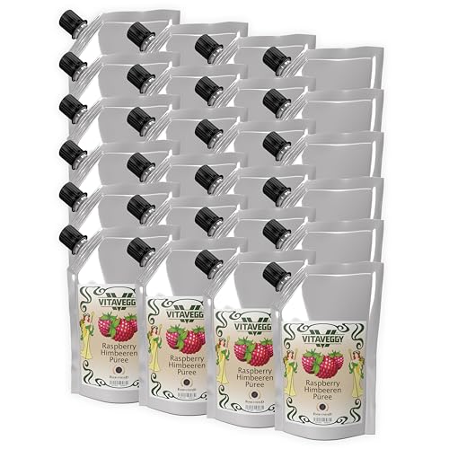 VITAVEGGY HIMBEER-FRUCHT-PÜREE 24x 1kg von Food-United raspberry-fruit-puree für Himbeeren-Smoothie-Saft Erdbeer-Himbeer-Sorbet-Cocktail-Shake ohne Aroma- Farb- & Konservierungsmittel (24) von FOOD-UNITED