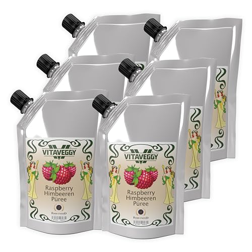 VITAVEGGY HIMBEER-FRUCHT-PÜREE 6x 1kg von Food-United raspberry-fruit-puree für Himbeeren-Smoothie-Saft Erdbeer-Himbeer-Sorbet-Cocktail-Shake ohne Aroma- Farb- & Konservierungsmittel (6) von FOOD-UNITED