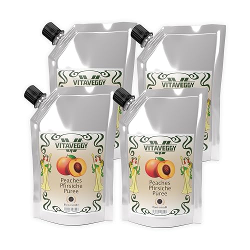 VITAVEGGY PFIRSICHPÜREE 2x1kg weißer-Pfirsich-Fruchtpüree von Food-United peach-fruit-puree für Pfirsich-Smoothie-Saft oder für Sauce Tee Sorbet ohne Aroma- und Konservierungsmittel (2) von FOOD-UNITED