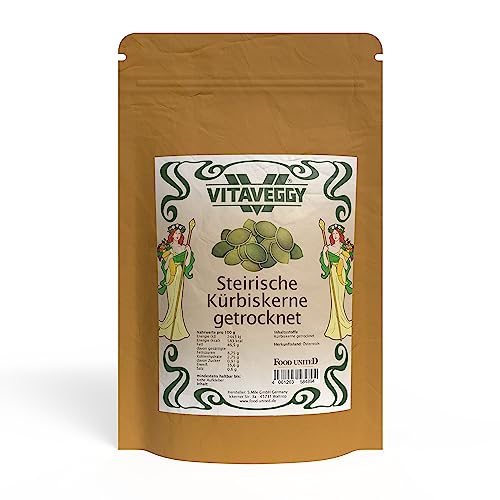 VITAVEGGY STEIRISCHE KÜRBISKERNE 1000g | geschält | Styrian Pumpkin Seeds | cucurbita pepo styriaca | Steiermark | Food-United | für steirisches Kürbiskernöl oder als Topping für Salate Suppen von FOOD-UNITED