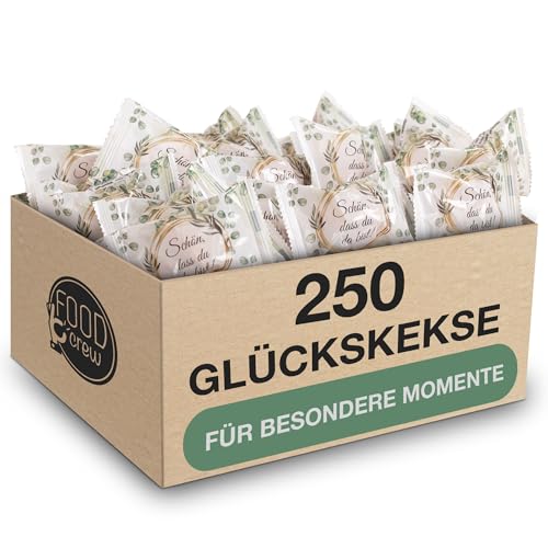 FOOD crew 250x Glückskekse Schön dass du da bist - Einzeln Verpackt - Gastgeschenk Hochzeit Gäste mit Sprüchen Deutsch - Gastgeschenke Kommunion Hochzeit Geburtstag - Vegane Süßigkeiten FOOD crew 250x Glückskekse Schön dass du da bist - Einzeln Verpackt - Gastgeschenk Hochzeit Gäste mit Sprüchen Deutsch - Gastgeschenke Kommunion Hochzeit Geburtstag - Vegane Süßigkeiten von FOOD crew