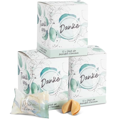 FOOD crew 30 Glückskekse Danke – Dankeschön Geschenke klein Einzeln verpackt in Box – Dankeschön Hochzeit - Made in Germany – Ein Kleines Dankeschön Geschenk - Danke Geschenk - Adventskalender Füllung von FOOD crew