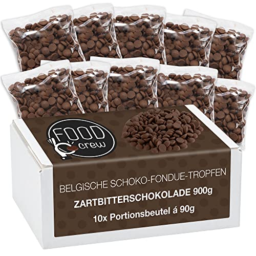 FOOD crew 900g belgische Schokolade für Fondue Zartbitter - Schokolade für Schokobrunnen – Schoko Kuvertüre Drops – Zartbitter Kuvertüre - 10 Portionsbeutel einzeln verpackt - Silvester Schokolade von FOOD crew