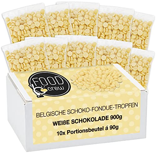 FOOD crew 900g weiße belgische Schokolade für Fondue – weiße Fondue Schokolade - Schokolade für Schokobrunnen – Schoko Kuvertüre Drops - 10 Portionsbeutel einzeln verpackt - Silvester Schokolade FOOD crew 900g weiße belgische Schokolade für Fondue – weiße Fondue Schokolade - Schokolade für Schokobrunnen – Schoko Kuvertüre Drops - 10 Portionsbeutel einzeln verpackt - Silvester Schokolade von FOOD crew