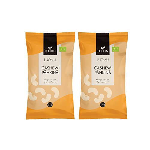 FOODIN Bio Cashewkerne 2x500g, Cashewnüsse ausgezeichnete Quelle für Protein und ungesättigte Fette, 100% biologisch, glutenfrei und vegan, 2er-Pack, 2 x 500 g von FOODIN