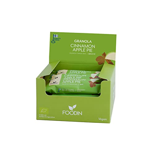 FOODIN Bio Granola Riegel Apfel-Zimt 12er pack, gesunder Snack für unterwegs, 100% biologisch, glutenfrei und milchfrei (12 x 40g) von FOODIN