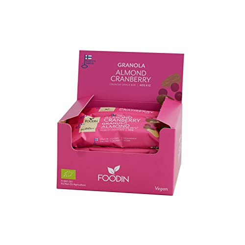 FOODIN Müsliriegel, Nussmischung, 12er-Pack, Süßes & Snacks, 100% Bio, Glutenfrei und milchfrei für gesunde Snacks - Mandel Cranberries (12 x 40g) von FOODIN