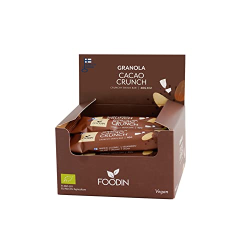 FOODIN Bio Granola Riegel Schokolade 12er pack Cacao Crunch, gesunder Snack für unterwegs, 100% biologisch, glutenfrei und milchfrei (12 x 40g) von FOODIN