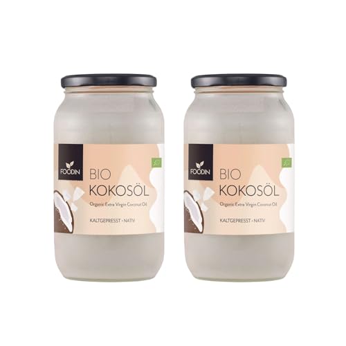 FOODIN Kokosöl, Premium Nativ & Natürlich, kaltgepresst, Bio-Kokosöl, Bio-Kokosfett, am besten für Haut und Haare, Rohkostqualität - ideal zum Braten und Kochen (2 x 1000 ml) von FOODIN