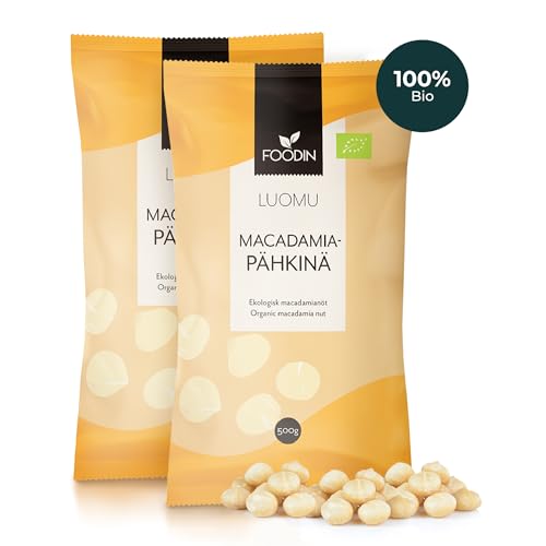 FOODIN Bio Macadamianüsse Whole 1kg, Macadamiakerne, Macademia Nüsse 100% bio, Rohkost & ungesättigte Fette, Top Qualität, Glutenfrei & Vegan (2 x 500g) von FOODIN