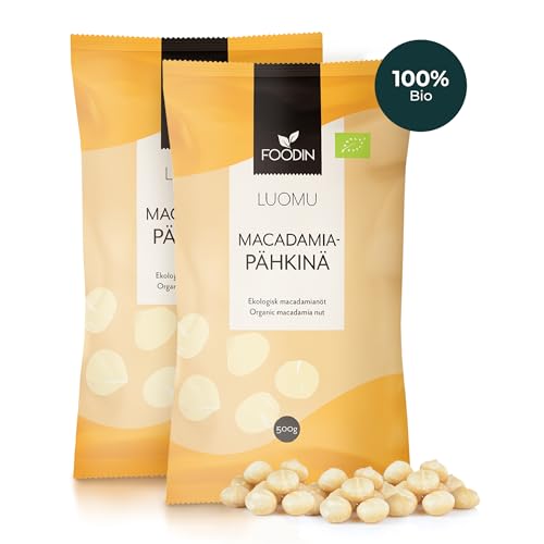 FOODIN Bio Macadamianüsse 1kg ausgezeichnete Quelle für ungesättigte Fette, 100% biologisch und rohkostqualität, glutenfrei und vegan (2 x 500g) von FOODIN