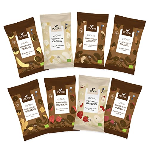 FOODIN Schoko Bites- 8 Sorten,ohne Zuckerzusatz, 100% Bio Choco Bites, Vegan Bites, Nüsse, Früchte, Beeren Süßigkeiten & Snacks, Ideal für Schokoladengeschenke - 8er Pack Rohschokolade, Gesamt 470g FOODIN Schoko Bites- 8 Sorten,ohne Zuckerzusatz, 100% Bio Choco Bites, Vegan Bites, Nüsse, Früchte, Beeren Süßigkeiten & Snacks, Ideal für Schokoladengeschenke - 8er Pack Rohschokolade, Gesamt 470g von FOODIN