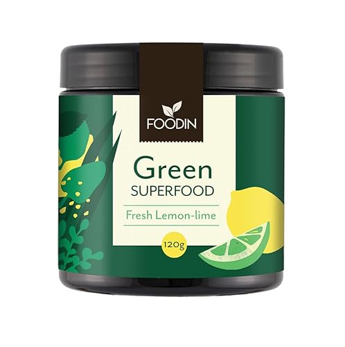 FOODIN Grünes Superfood 120g mit Löwenmähne, Yerba Mate und Probiotika (Frische Zitrone-Limette) von FOODIN