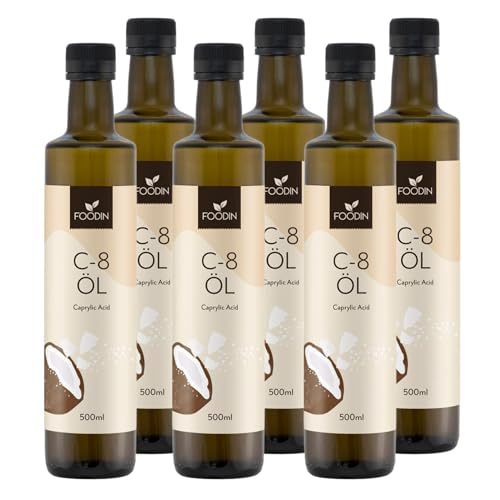 FOODIN MCT C8 öl, 3000ml 100% aus Kokosöl, Ideal für Ketogene Ernährung, 3 x mehr ketone (6 x 500ml) von FOODIN