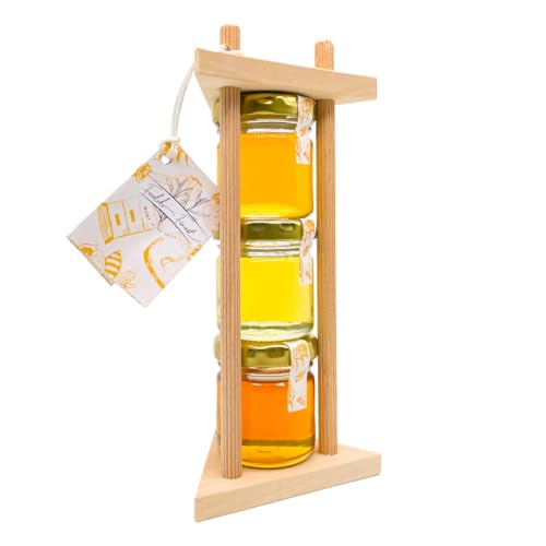 FOODOKO FINEST – Honig Geschenk Set mit 3 köstlichen Sorten im Holzgestell als Probierset - Akazienhonig, Kastanienhonig, Blütenhonig 3x40g von FOODOKO FINEST