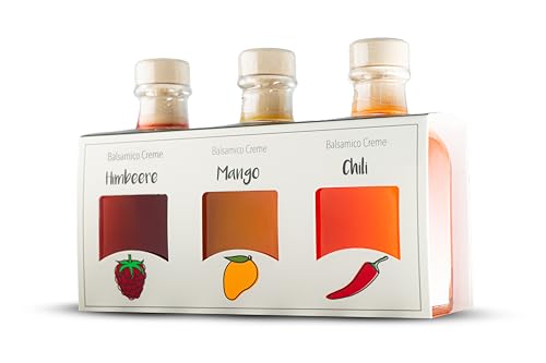 FOODOKO FINEST - Balsamico Essig Creme Geschenkset mit Himbeer-, Mango- & Chili in 3x100ml Fläschchen, Feinkost aus Spanien FOODOKO FINEST - Balsamico Essig Creme Geschenkset mit Himbeer-, Mango- & Chili in 3x100ml Fläschchen, Feinkost aus Spanien von FOODOKO FINEST