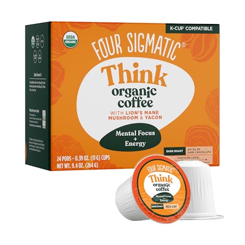 Four Sigmatic Mushroom Coffee K-Cups | Bio und Fair Trade Dark Roast Coffee mit Löwenmähne Pilzpulver & Yacon | Fokus & Immununterstützung | Vegan & Keto | Nachhaltige Kapseln | 24 Stück von FOUR SIGMATIC