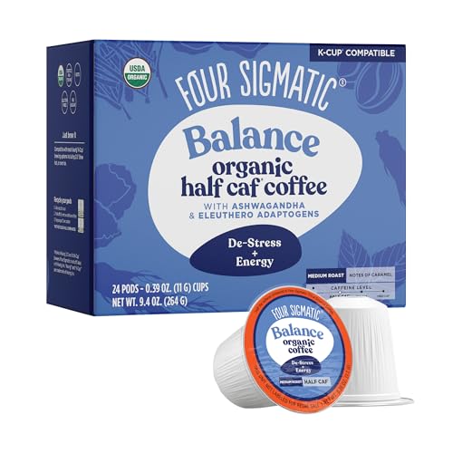 Four Sigmatic Adaptogen Kaffee K-Cups, Bio Medium Roast Ground Coffee with Ashwagandha, Chaga & Tulsi, Immununterstützung & Stressabbau, Keto, 4 oz (24 Stück) von FOUR SIGMATIC