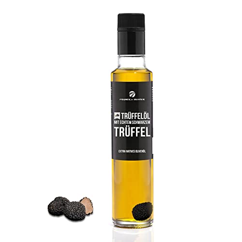 Edition schwarzes Trüffelöl mit ganzem schwarzen Trüffel. 250ml. Aus nativem Olivenöl extra vergin. Für Saucen und zum Verfeinern von Gerichten. Für vegane und glutenfreie Ernährung geeignet von FRANCK ET OLIVIER