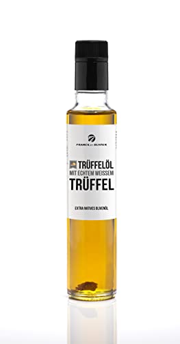 Edition weißes Trüffelöl mit echtem weißem Trüffel. 250ml. Aus nativem Olivenöl extra vergin. Für Saucen und zum Verfeinern von Gerichten. Für vegane und glutenfreie Ernährung geeignet Edition weißes Trüffelöl mit echtem weißem Trüffel. 250ml. Aus nativem Olivenöl extra vergin. Für Saucen und zum Verfeinern von Gerichten. Für vegane und glutenfreie Ernährung geeignet von FRANCK ET OLIVIER