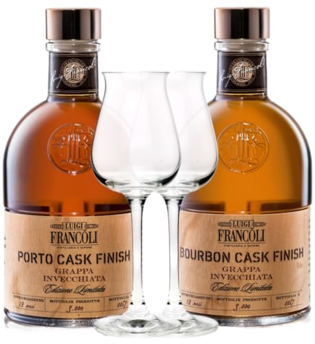 Francoli Grappa Cask Finish Set mit 2 Gläsern 2 x 0,5 Liter 40,0% Vol. von FRANCOLI