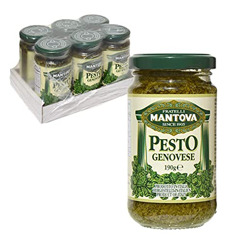 MANTOVA Genovese Pesto 6x190 gr - mit hochwertigen Zutaten: natives Olivenöl extra, frisches Basilikum, Grana Padano, Pecorino Romano und Pinienkerne von Mantova