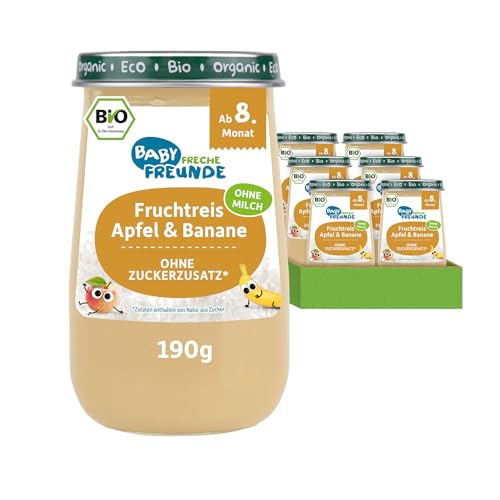 FRECHE FREUNDE BABY Bio Gläschen Fruchtreis Apfel & Banane, Für Babys ab 6 Monaten, Ohne Zucker und Zusatzstoffe, Vegan, 6er Pack (6x 190g) von FRECHE FREUNDE