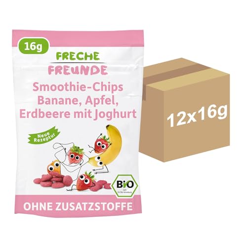 FRECHE FREUNDE Bio Fruchtchips Banane, Apfel, Erdbeere mit Joghurt, 12 Stück von FRECHE FREUNDE