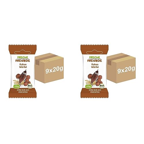 FRECHE FREUNDE Bio Kakao Würfel, Müsli Snack für Kinder, ohne Zusatzstoffe, vegan, 18er Pack (9 x 20 g) von FRECHE FREUNDE