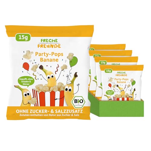 FRECHE FREUNDE Bio Party-Pops Banane, fruchtiger Snack für Babys und Kleinkinder ab 1 Jahr, ohne Zuckerzusatz, vegan, 2 x 8er Pack (16 x 15g) von FRECHE FREUNDE