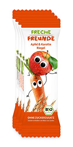 FRECHE FREUNDE Bio Riegel Apfel & Karotte, für Babys und Kinder ab 1 Jahr, ohne Zuckerzusatz, vegan, laktosefrei, 6er Pack, 6 x (4 x 23g) von FRECHE FREUNDE