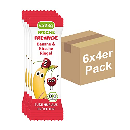 Freche Freunde Bio Frucht-Riegel Banane & Kirsche, Frecher Kindersnack ab 1 Jahr, 6er Pack, 6 x (4 x 23 g) von FRECHE FREUNDE