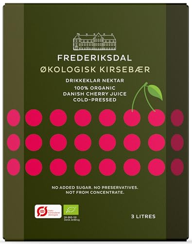 Frederiksdal Bio Kirschsaft | 100% Natürlich | Kaltgepresst aus Dänischen Sauerkirschen | Hohe Antioxidantiengehalt | GVO-frei, Glutenfrei, Zuckerfrei | Organic Cherry juice | 3 l von FREDERIKSDAL