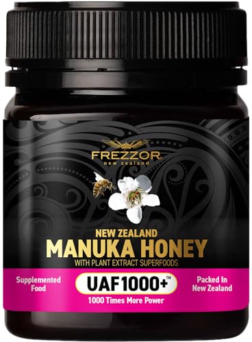 FREZZOR Manuka-Honig UAF1000+ 100% echter, roher, monofloraler, zertifizierter Manuka-Honig, direkt in Neuseeland geerntet & abgefüllt, ohne unerwünschte Zusatzstoffe, exklusives reines Naturprodukt von FREZZOR