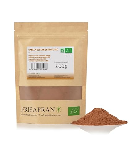 FRISAFRAN | Bio Ceylon Zimt gemahlen | 200g | Zimtpulver | Zimt Ceylon | Ceylon Zimt keine Zusatzstoffe | Ceylon | Zimt BIO Gemahlen | Zimt Gemahlen | Original aus Sri Lanka | natürlicher Anbau von FRISAFRAN
