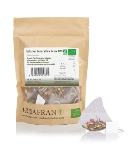 FRISAFRAN | Bio Detox Purifying Infusion in Pyramiden 15Ein | 30g | Verdauungs | entwässernder Tee mit harntreibender Wirkung | Detox-Eigenschaften | Natürliches Antioxidans | Tee | Kräutertee von FRISAFRAN