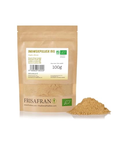 FRISAFRAN | Ingwer Gemahlen BIO | 100g | Ingwerpulver | Getrockneter Ingwer | Ingwer Bio Pulver | Ingwer Gewürz | Ingwer Gemahlen Bio | Gemahlener Ingwer von FRISAFRAN