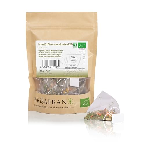 FRISAFRAN | Bio alkalischer Wohlfühlaufguss in Pyramiden 60Ud | 120g | Basischer Tee | Gesunder Aufguss | Antioxidantien | Verdauungs | Mineralisiert | Gesundheit und Wellness | basischer Kräutertee von FRISAFRAN