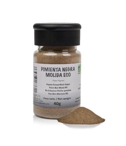 FRISAFRAN | Gemahlener Schwarzer Pfeffer Bio 40g | Reiner Pfeffer | gemahlen schwarzer Pfeffer | 100% ökologisch-natürlich | Intensiver Geschmack | Ideale Eintöpfe | Ohne Zusatzstoffe | Veganer von FRISAFRAN