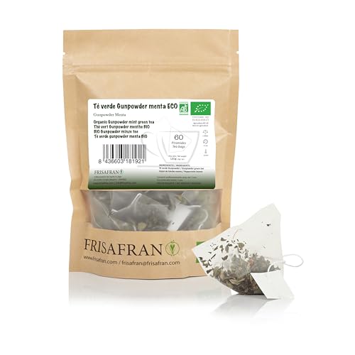 FRISAFRAN - Grüner Tee Schießpulver Bio Minze in Pyramiden | Gunpowder | Antioxidative | Verdauung - 60Uds von FRISAFRAN