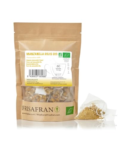 FRISAFRAN | Bio Ganze Kamillenblüten Getrocknet 60Ein | BIO KAMILLEN INFUSION | Kamillenblüten | Lose Kräutertees | Verdauungsberuhigend und entspannend | Herkunft Europa | Kamille zum Schlafen von FRISAFRAN