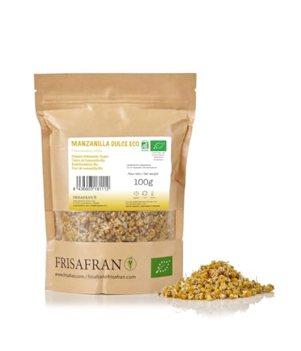 FRISAFRAN | Bio Ganze Kamillenblüten Getrocknet 100g | BIO KAMILLEN INFUSION | Kamillenblüten | Lose Kräutertees | Verdauungsberuhigend und entspannend | Herkunft Europa | Kamille zum Schlafen von FRISAFRAN