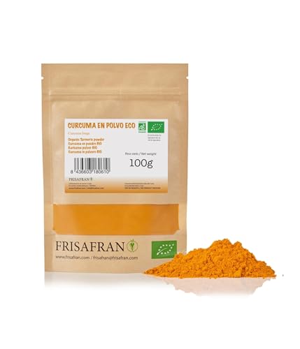 FRISAFRAN | BIO Kurkuma Pulver | Gelbwurz gemahlen | 100g | Hochwertige Kurkumawurzel aus Indien | Kurkuma Bio | Golden Kurkuma | Kurkuma Achterhof Pulver | Kurkuma Gewürz | Kurkuma | Natürlich bio von FRISAFRAN