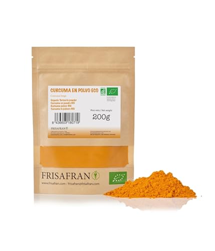 FRISAFRAN | BIO Kurkuma Pulver | Gelbwurz gemahlen | 200g | Hochwertige Kurkumawurzel aus Indien | Kurkuma Bio | Golden Kurkuma | Kurkuma Achterhof Pulver | Kurkuma Gewürz | Kurkuma | Natürlich bio von FRISAFRAN