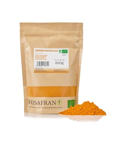 FRISAFRAN | BIO Kurkuma Pulver | Gelbwurz gemahlen | 500g | Hochwertige Kurkumawurzel aus Indien | Kurkuma Bio | Golden Kurkuma | Kurkuma Achterhof Pulver | Kurkuma Gewürz | Kurkuma | Natürlich bio von FRISAFRAN